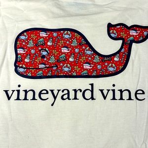 Christmas shirt w/ whales, blue crabs, shells, candy canes, Christmas trees, EUC